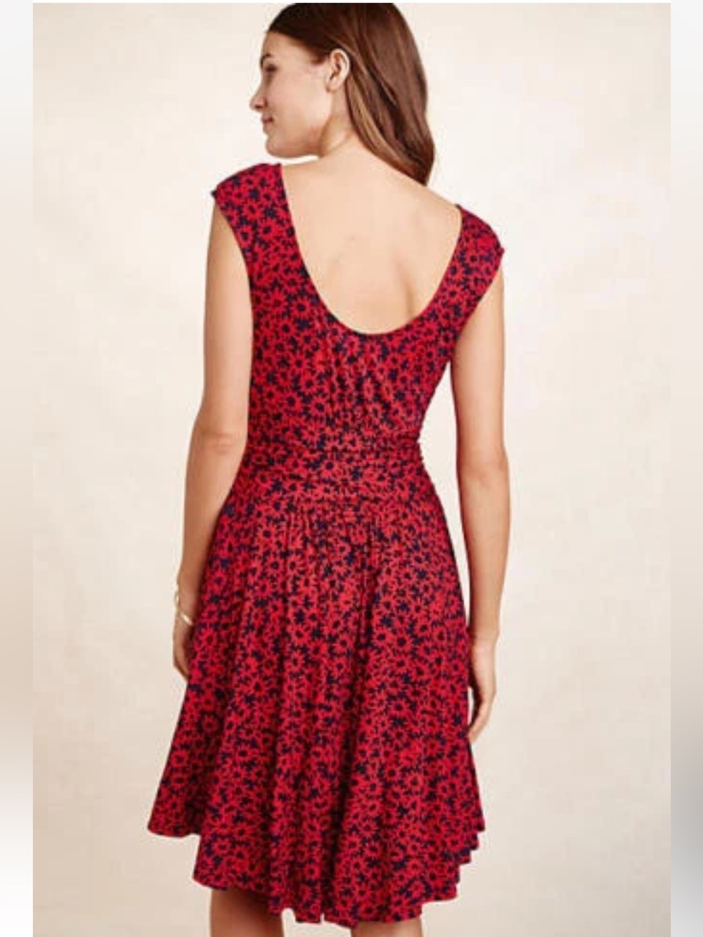 Anthropologie Moulinette Soeurs South Shore Dress Print Stretch Knit Red Floral